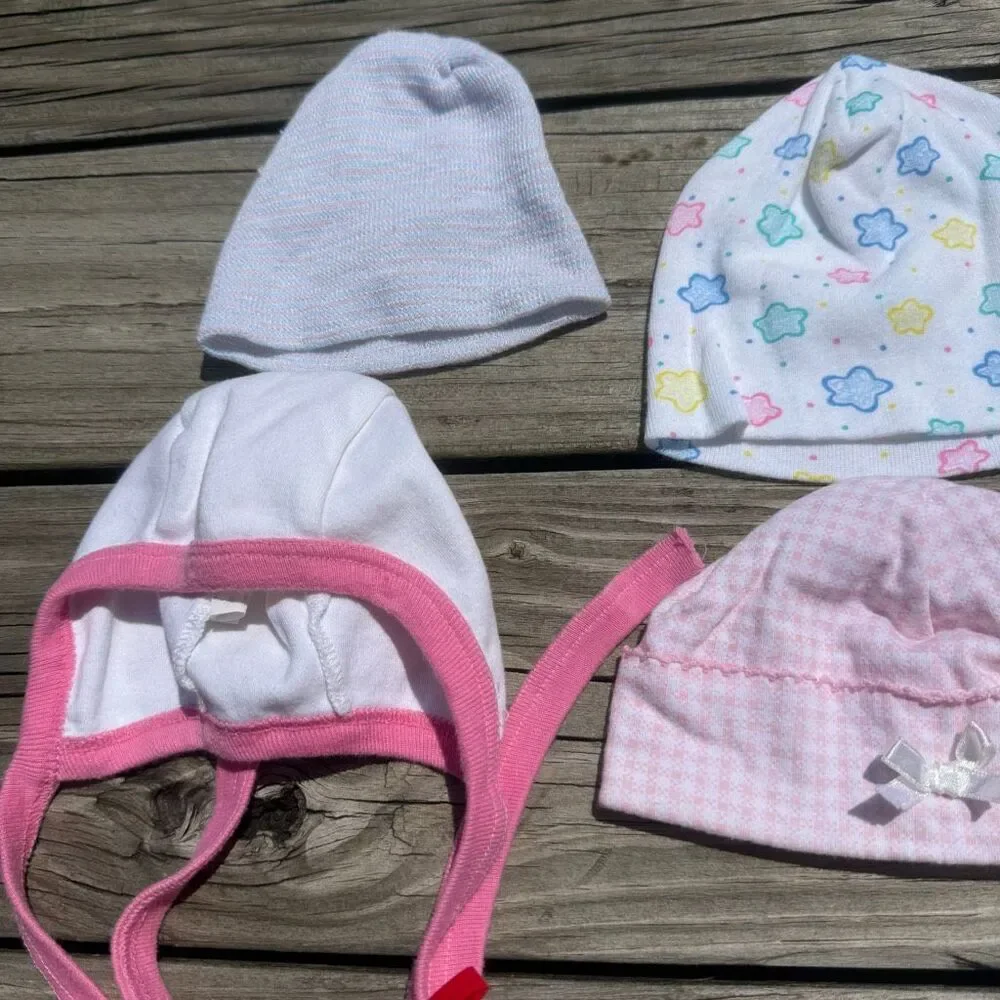 Vintage Baby Hat Bundle 8 Piece Newborn 0-6 Months Mixed Caps Bonnets